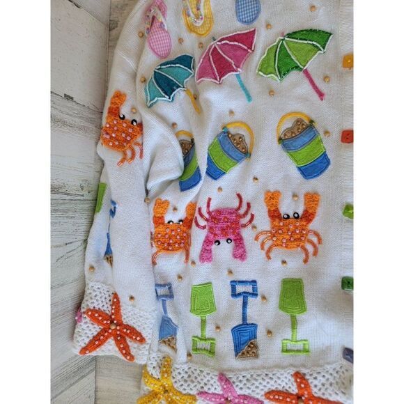 Vintage design options Philip Jane Gordon white Beach Crab cardigan starfish emb - Picture 4 of 16